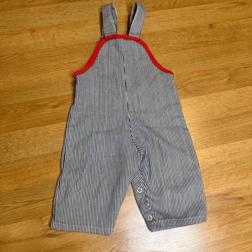 Sears Vintage Baby Infant Overalls Bundle, Train Pinstripe And Blue Size Small - Picture 5 of 11
